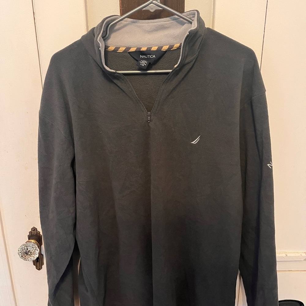 Nautica Gray Zip Up Sweater Classic Knit Design